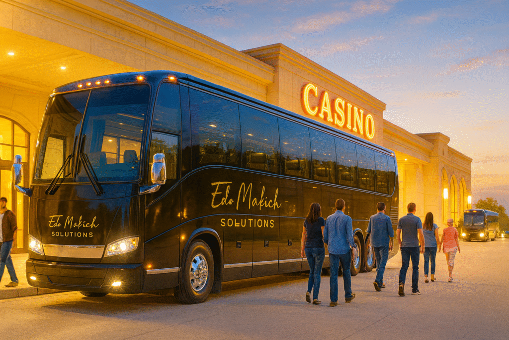 Casino marketing strategy by Edo Makich Solutions. Buses bring players to a casino